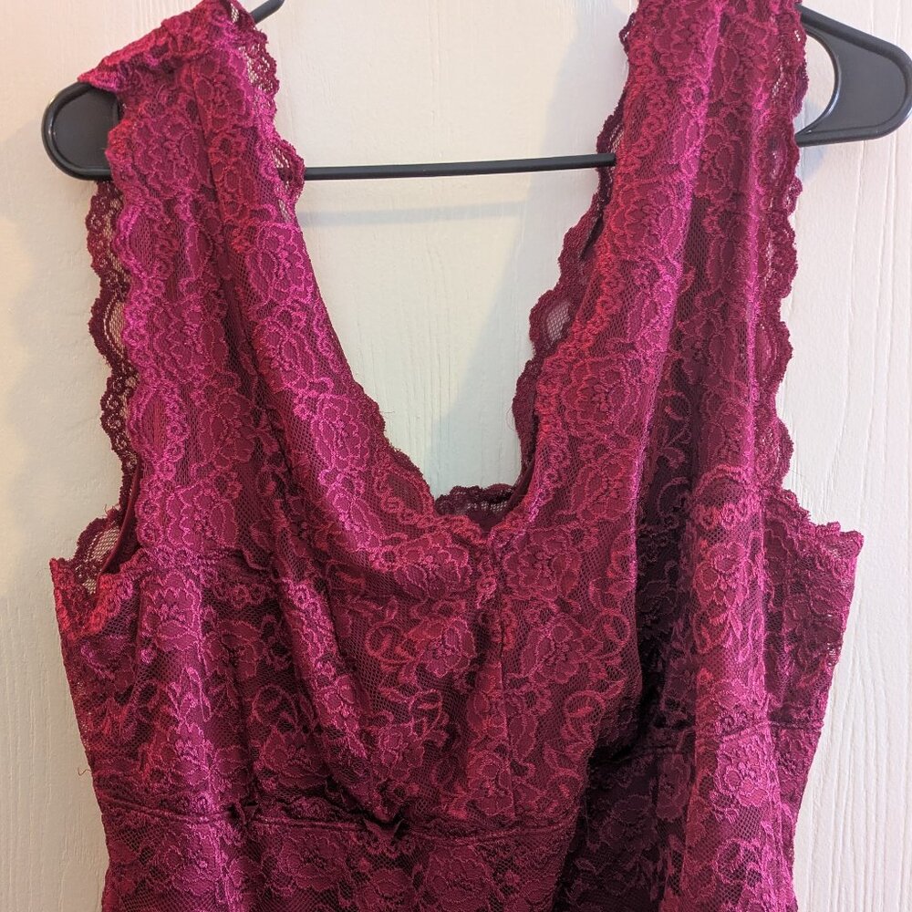 George Womens Burgundy Sleeveless Lace Top Size 18W/20W Tank Plus Size V-Neck